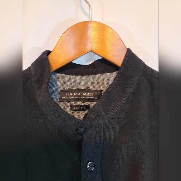 Zara Men's Shirt with Band Collar Slim Fit - Picture 3 of 4